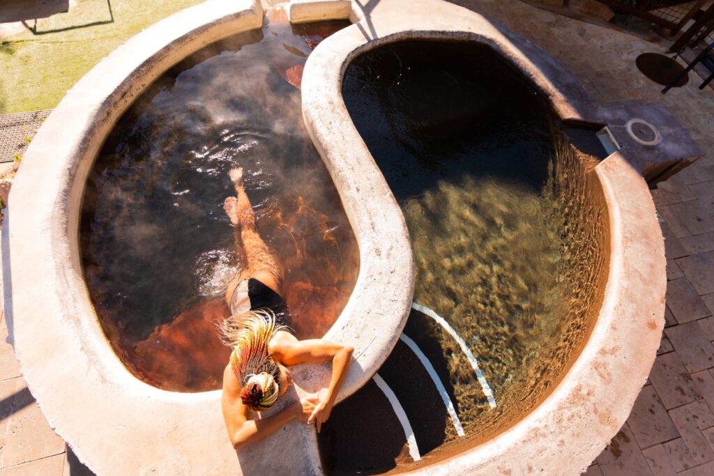 Close up of girl in The Purgatory Cold Plunge at Durango Hot Springs